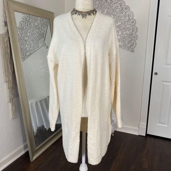 Chunky Fuzzy Ultra Soft Off White Cream Long Fluffy Cardigan M - Picture 2 of 6